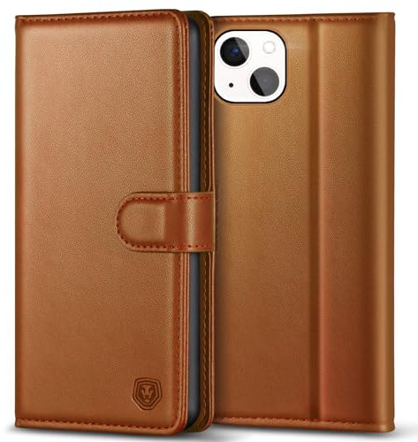 Kuafcase Compatible for iPhone 13 Mini Case with 4 Card Slots Magnetic Closure Kickstand Shockproof Protective Phone Case Compatible for iPhone 13 Mini - Brown
