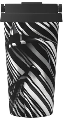 FRESQA Black And White Checkered Stripes Travel-Friendly Insulated Mugâ€“premium Thermal Coffee Cup, Perfect For Outdoors And Indoors