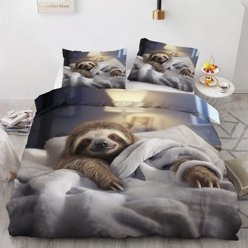 YELDAN Faultier Bettwäsche 155x220 Winter, Kinder Bettbezug 155x220 3er Set, Wendebettwäsche und Kissenbezug, Weiche & Atmungsaktive Mikrofaser Bettwäsche-Sets