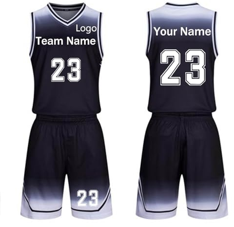 Benutzerdefiniert Basketball Trikots Basketball-Trikots Jungen und Mädchen mit Namensnummer Basketball Trikot Shirts und Shorts zweiteiliges Se (Color : Black)