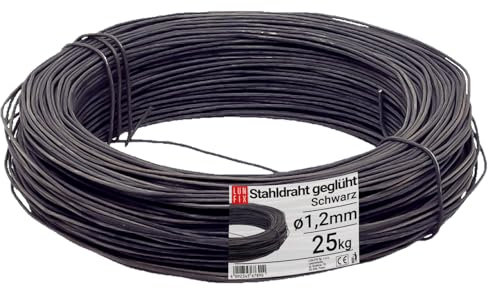Câble acier galvanisé Ø1,2mm, 25 Kg (env. 2750 m), noir, fil tension pour clôture jardin, grillage, treillis plante grimpante, tendeur, corde à linge extérieur, montage robuste