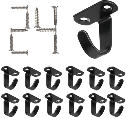 Azonelife 12 PCS Stainless Steel Ceiling Hooks, Black Wall Hooks with 24 Screws, 35x35mm Wall Hook for Coat/Keys, Under Cabinet Hooks, for Hanging Plants/Fans/Mosquito Nets