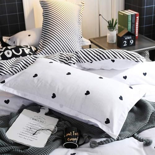 AShanlan 2er Set Kissenbezug Herz 80x80 Weiß mit Herzchen Kopfkissenbezug 80 x 80 Schwarz Weiß Kissen Bezug 80x80cm Herzmuster Dekorative Kissenhülle Mikrofaser Polsterbezug Pillow Case Pillow Cover