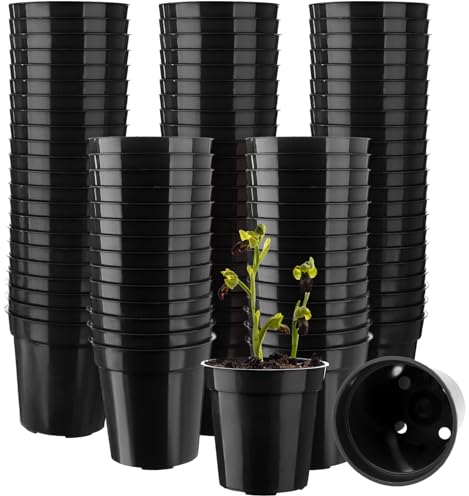 100Pcs Plastic Flower Pots 2.1In Mini Plastic Plant Pot Small Flower Pots Round Plant Nursery Pots with Drainage Holes for Seeds Seedling Vegetabels Herbs Garden Succulent Plants(Black)