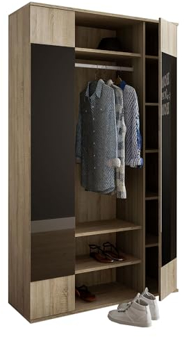 Feldmann Preiswert Wohnen Garderobe Kompaktgarderobe Flurgarderobe 115x40x195cm sonoma eiche Spiegel