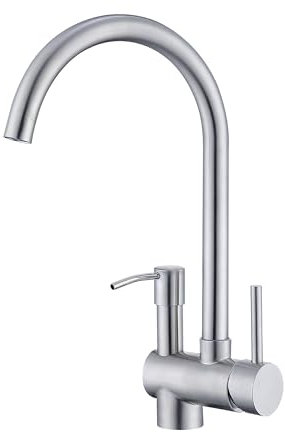 Trysea Moderner küchenarmatur edelstahl gebürstet mit Seifenspender,360° drehbar Küchenspüle Wasserhahn,Edelstahl-Küchenarmatur, Einhebel Spüle Wasserhahn mit einstellbarer Wassertemperatur
