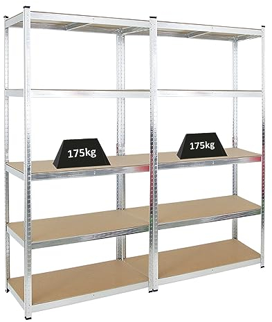 PROREGAL Mega Deal 2x Scaffale da cantina GORILLA | AxLxP 200x100x50cm | portata per ripiano 175kg | Zincato | Scaffale da garage, Scafalle da garage