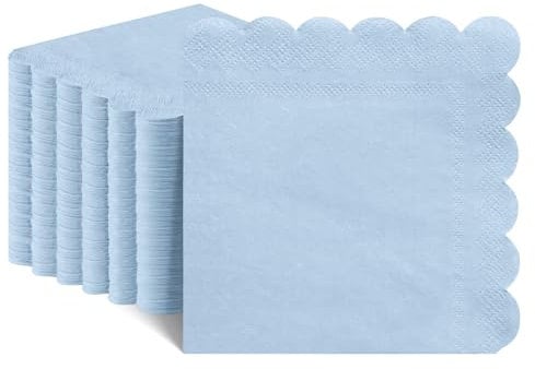 NatNarr Hellblaue Servietten, gewellt, Babyblau, Einweg-Cocktail-Servietten, Getränke-Servietten, Dessert-Servietten für Geburtstag, Hochzeit, Babyparty, 12,7 x 12,7 cm, 120 Stück