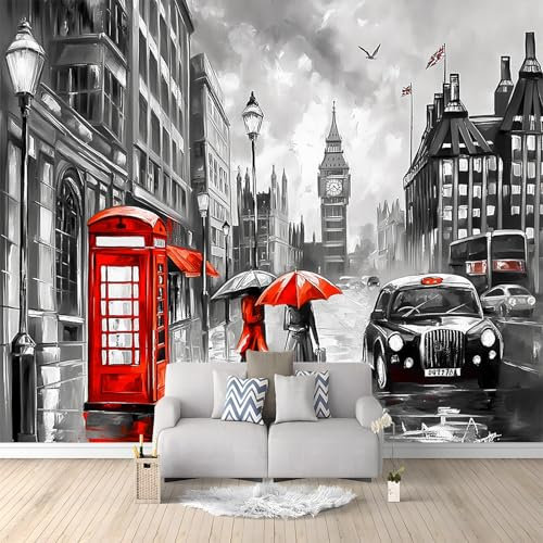 Papier Peint Style Peinture L'Huile D'Impression Ville Londres 300x210 cm 3D Panoramique Murale Salon Papier Peint intissé pour Chambre Salon Personnalisé Décoration Murale