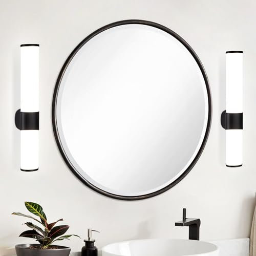 meoaow Spiegelleuchte Bad Led Wandlampe - 2er Set Badezimmer Lampe 6W Neutralweiße Lichtfarbe 4000K Seite Spiegel Wandleuchte Badlampe Spiegelschrank Beleuchtung Schwarz 35cm