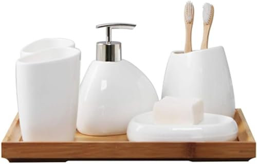 NOALED Set da Bagno in Ceramica per Bagno Accessori da Bagno Kit da Bagno Semplice in Ceramica Bianca da 6 Pezzi Set da Bagno Kit da Bagno