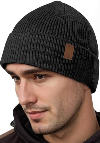 Schwarz Wintermütze - Warme Mütze für Herren & Damen, Strickmützen für den Winter, Outdoormütze & Skimütze für Männer, Winterkappe & Geschenke für Männer & Weihnachten