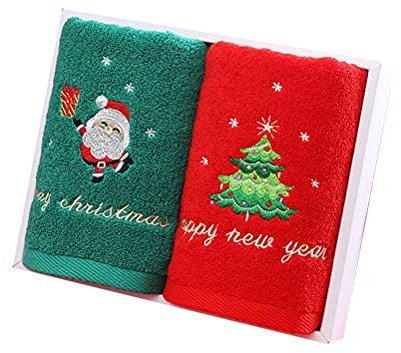 Lot de 2 Gants de Toilette de Noël, 30 x 24 x 6 cm, pour Le Visage, Noël, Rouge, Père Noël, du Nouvel an, Serviette de Toilette, Serviette pour la Maison