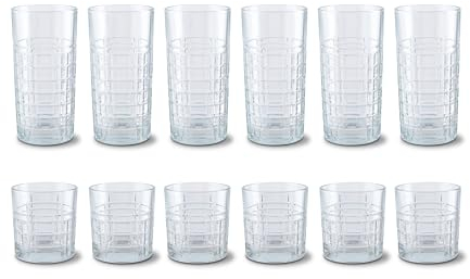 Peill+Putzler Germany 12er Set Trinkgläser, 6x Whiskygläser 325 ml, 6x Longdrinkgläser 356 ml, klare Trinkbecher, Wassergläser, Coctailgläser, pflegeleicht aus hochwertigem Kristallglas