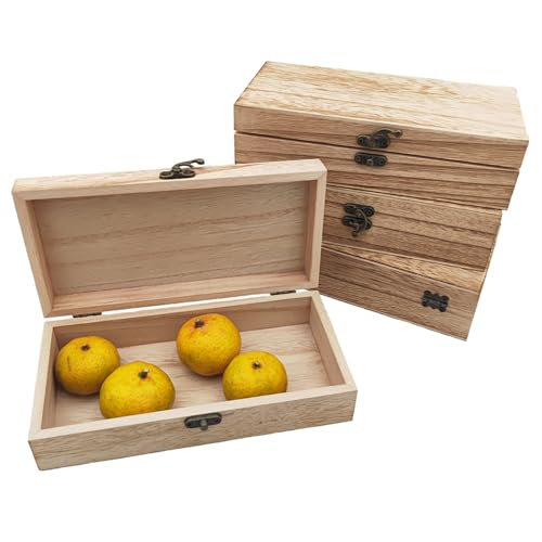 Anktily Unlackierte Holzkisten, rustikale kleine Holzkiste mit Verriegelungsverschluss, DIY-Aufbewahrungsbox, Aufbewahrungsbox für Zuhause, Tischdekoration (20 x 10 x 5 cm/Brennfarbe), 4 Stück
