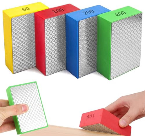 Ksvaye 4 Pcs Diamond Hand Polishing Pads, Tile Polishing Pad, Glass Tile File Sanding Block for Concrete Marble Porcelain Tile Ceramic Grinding, Polishing & Sharp Edges 60# 100# 200# 400# Grit