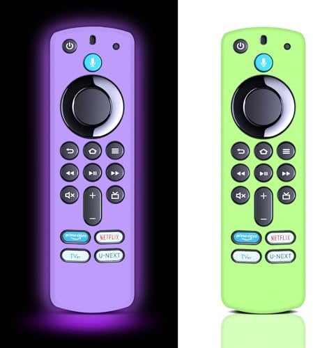 Silicone Protective Remote Cover for Fire Smart TV 3rd Gen, Anti Slip Case Cover for Fire Smart TV Stick 4K (Glow Green + Purple) - 2 Pack