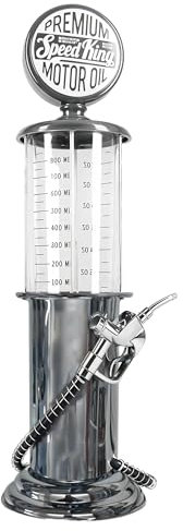 BLKSMITH Pump Liquor Dispenser for Home Bar | Vintage Style Chrome Plastic 30 Fl. oz Liquor Decanter for Man Cave Decor | Shot Dispenser for Scotch, Vodka, Cocktails, Non-Alcoholic Drink and More