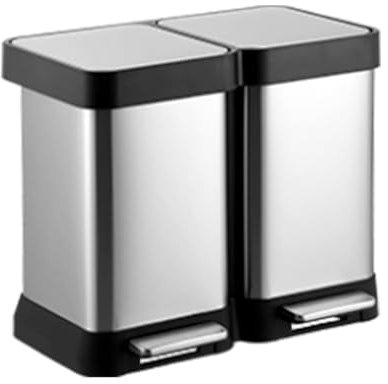 Salutmeuble Poubelle de Cuisine 2 Compartiments, 40L Poubelle Avec Couvercle, 2x20L Poubelle à Pédale Softclose En Inox, Corbeille à Papier Légère,Système de Tri des Déchets Recyclé Combiné, Argent