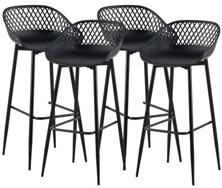 buybyroom Tabouret de Bar Lot de 4, Chaise Haute pour Cuisine, Îlot Central, Bar et Extérieur, Tabouret Haut avec Dossier et Repose-Pieds, Hauteur Assise 68cm, Pied en Métal, Noir