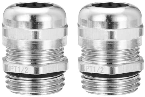 sourcing map 2Pcs Brass Nickel-Plated NPT1/2 Cable Gland 6-12mm Threaded Waterproof Connector Adjustable Protectors for Hydraulic Systems CNC Machines Silver
