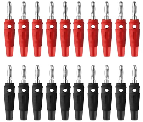 Zxglxinyao 20 Pcs 4mm Banana Plugs, High Current High-End Audio Speaker Banana Plugs, Stackable Screw Type Solderless Speaker Wire Connectors Adapter(10 Black, 10 Red)