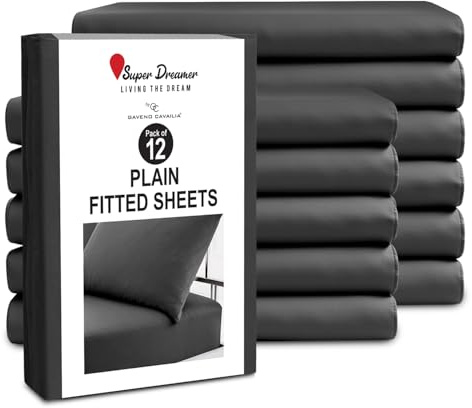 GC GAVENO CAVAILIA 12 Piece Microfiber Fitted Sheets - Double Bed (137x193cm) - Plain Bed Sheets - Deep Pocket 25cm (10) - Shrinkage, Fade & Wrinkle Resistant - Machine Washable - Black