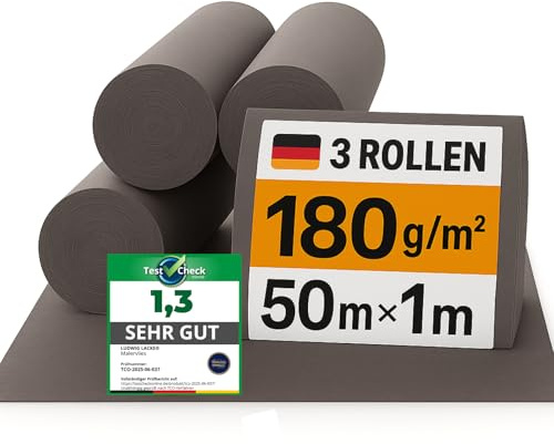 Ludwig Lacke® Malervlies [1 x 50 m] 3 Rollen Abdeckvlies & Abdeckfolie für Malerarbeiten – rutschfest & saugstark – Bodenabdeckung für Renovierung, Umzug - Malerrolle (3 Stück)