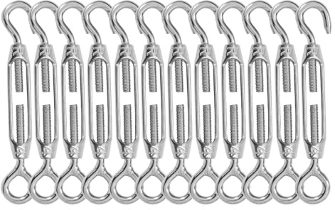 High-PQ 12PCS Turnbuckle Wire Tensioner, Stainless Steel Hook and Eye, M4 | Heavy Duty Turnbuckles for Cable Tensioning, Tents, Sun Shades, Gardening and Decoration, Adjustable for Secure Installation