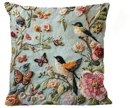 Ueiwffzo 2er Set Kissenbezüge, Niedliche Weiche Tiere Alpaka/Kuh 2D Muster Dekorative Wurfkissenbezüg, Kissenbezüge für Sofa Wohnzimmer Schlafzimmer 45x45 cm (Blumenvogel)