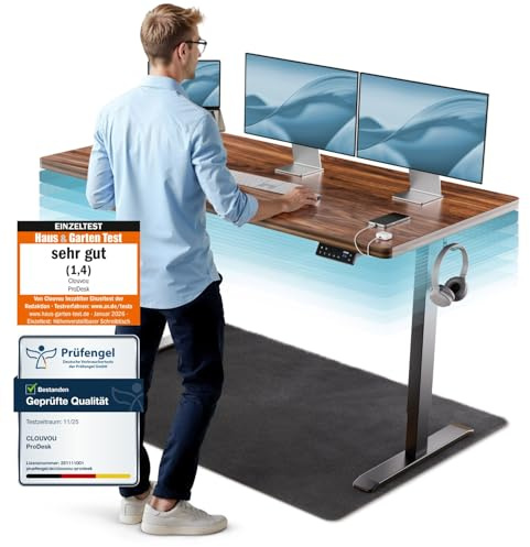 CLOUVOU ProDesk Höhenverstellbarer Schreibtisch elektrisch | 140x70cm | Dual-Motor Schreibtisch höhenverstellbar elektrisch | Elektrischer Schreibtisch mit Memory, 2X USB & Kabelversteck