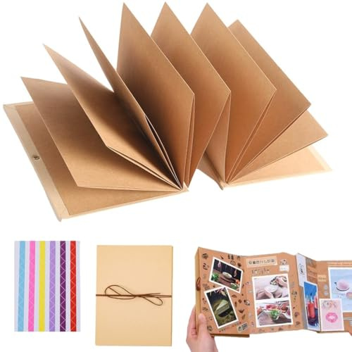 Petit Album Photo à Coller,Photo DIY Livre Scrapbooking,Album Collection Pliable avec Autocollants Angle,Album Photo à Couverture Rigide,Stick Scrapbook Vierge,pour Anniversaire,Mariage(17,5 x 11,5 cm