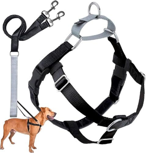 2 Hounds Design Freedom No-Pull Dog Harness with Leash, Large, 1-Inch Wide, Black