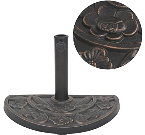 vidaXL Parasol Base-Resin Half-Round Umbrella Stand-9kg-Bronze Look-Adapter for 38/48mm Poles-Locking Bolt-Patio/Garden