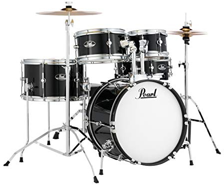 Pearl Roadshow Jr. 5 piece Drum Set w/Hardware and Cymbals, Jet Black