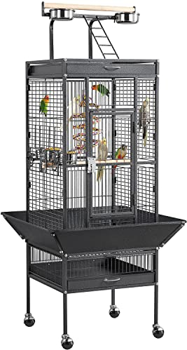 Yaheetech Grande Cage Oiseau Cage Perroquet Volière Oiseaux Intérieur Exterieur avec roulettes pour Cacatoès Perruche Canaris Perroquet Noir