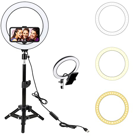 Ringlicht, BONFOTO 10 Zoll Ringleuchte mit 45cm Stativ, Dimmbare Tischringlicht für Make-up, Selfie, Fotografie, Live-Stream, YouTube Tik Tok Video