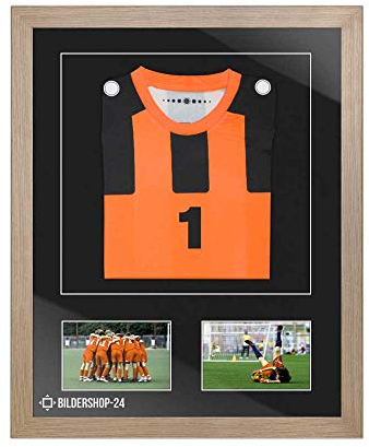 Bilderrahmen Trikotrahmen stabil RahmBig Eiche Natur 50 X 70 cm Rahmen für Trikots, Sport shirts + Passepartout Schwarz