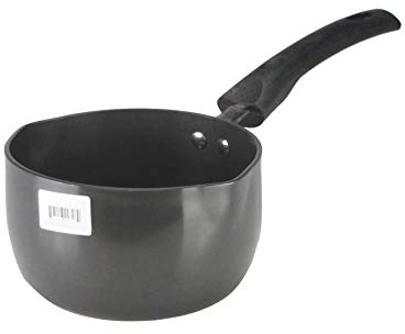 Hard Anodised Milk Pan with 2 Double Pouring Lips 14cm Black Aluminium Small Deep Large Milk Pan Boiling Pot with Dual Pouring Lips (14cm)