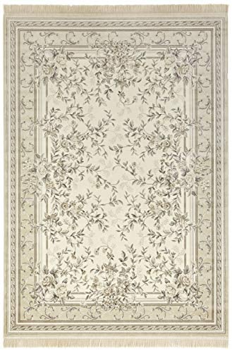 Nouristan Naveh Orient Teppich – Wohnzimmerteppich Orientalisch Kurzflor mit Fransen Vintage Orientalischer Samt-Teppich für Esszimmer, Wohnzimmer, Schlafzimmer – Creme Beige, 95x140cm