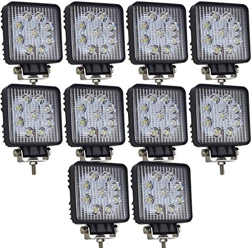 Willpower 10 x Arbeitsscheinwerfer Led Auto 27W 10cm Offroad Flutlicht Scheinwerfer 12V 24V Zusatzscheinwerfer Wasserdicht IP67 6000K Rückfahrscheinwerfer Led für Traktor Truck SUV UTV ATV Platz