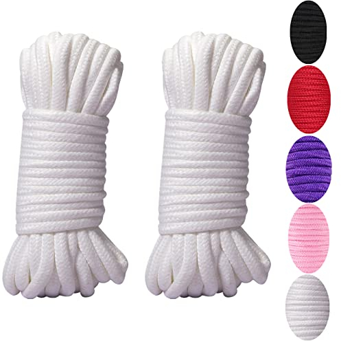 WUWYOUWL Soft Cotton Rope Cord, 2PCS 10 M/33 Feet 8 MM All Purpose Rope Craft Rope Thick Cotton Twisted Cord (White)