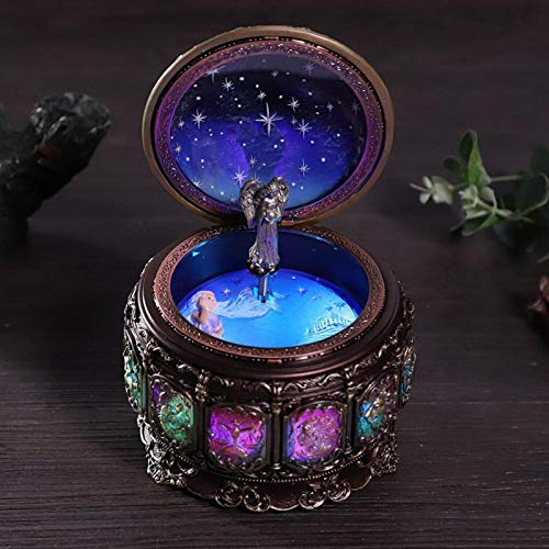 Candeon Spieluhr Music Box, Vintage Spieluhr Musikbox Rotating Music Box LED Nachtlicht Spieluhr Mädchen 12 Sternbilder Rotierende Göttin Spieluhr Geschenke Für Frauen Geburtstagsgeschenk, Aquarius