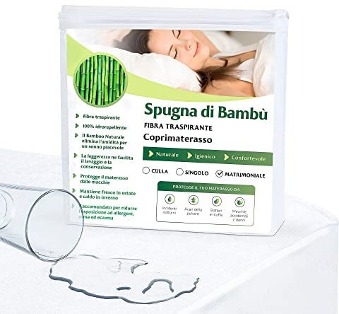 Coprimaterasso Matrimoniale Impermeabile 160 X 190 - Tessuto Spugna Di Bambù Naturale Super Morbido - Angoli Super Elastici Fino a 30 cm - Rinfrescante, Traspirante,Silenzioso, Antiacaro, Anallergico