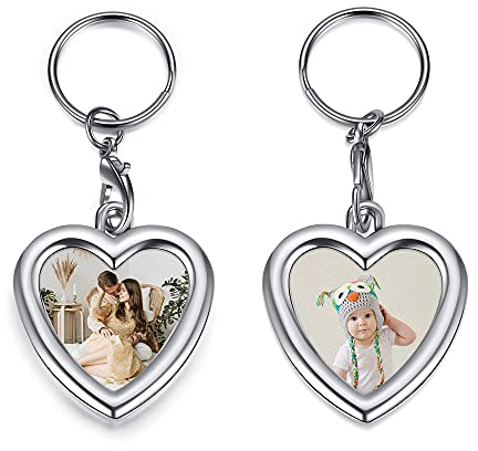 Sunligoo Personalisierte Foto Schlüsselanhänger mit Gravur Mini-Fotorahmen Metalllegierung Einfügen Bilderrahmen Schlüsselbund Geschenk (Herzformen-Beidseitige Fotos)