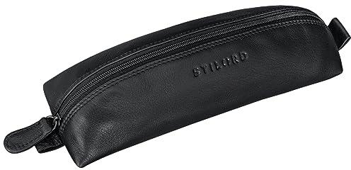 STILORD 'Willem' Stiftetasche Leder für Herren Damen Lederetui Vintage Etui Stifte rund Faulenzer Mäppchen Schlamper Brillenetui, Farbe:schwarz