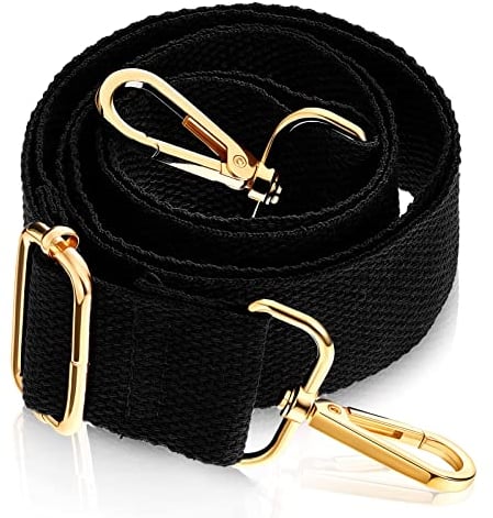 Breiter Handtaschen Gurt Ersatz Schulter Gepäckgurt Einfarbiger Umhängetaschen Riemen Verstellbarer Tasche Gürtel mit Gold Hardware für Herren und Frauen (Schwarz, 1,5 Zoll)