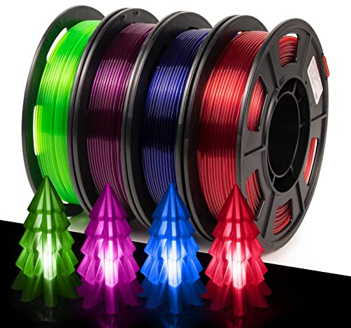 IEMAI PETG Filament 1.75 mm, Transparent Red/Blue/Purple/Fluorescent Green Filament 1.75 PETG Bundle, 3D Printer Filament Set, 250 g Spool x 4 (PETG Filament)