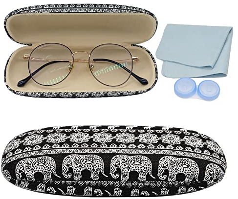 SwirlColor Brillenetui Hardcase Damen, Bohemia Elefanten Brillenetui für Herren Kinder, mit Brillenputztuch, Zufälliger Farbe Kontaktlinsenbehälter