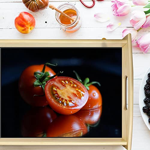 VERO HOME 14170 Holz-Tablett | Motiv Natur Tomaten | Servier-Tablett für jeden Anlass | Maße: 48 x 36 cm